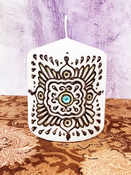 Image of 3 x 3 Gem Mandala Henna Candle