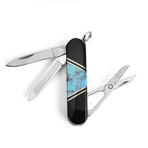 Image of Scissors Pocket Knife Gemstone Stone Inlay