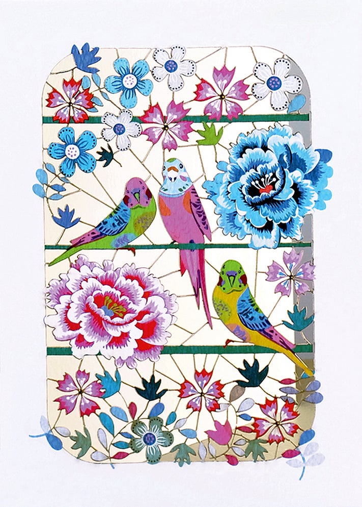 Image of Budgie Paper Cut Card