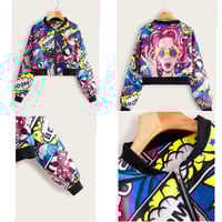  Romwe Comic Print Crop Bomber Jacket