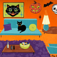 Image 3 of Retro Halloween Room Scene Gouache Painting