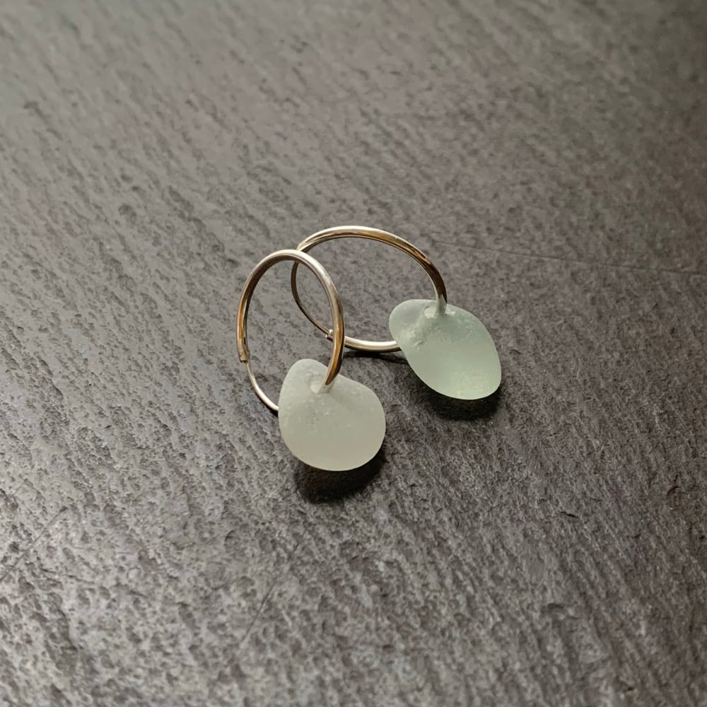 Image of Pale green/white Suffolk sea glass earrings