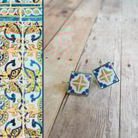 Mediterranean Tile Earrings - Sea Blue + Gold
