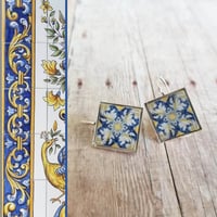 Image 1 of Mediterranean Tile Earrings - Navy + Yellow