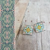 Image 1 of Mediterranean Tile Earrings - Pink + Green