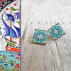 Mediterranean Tile Earrings - Turquoise, Navy + Gold