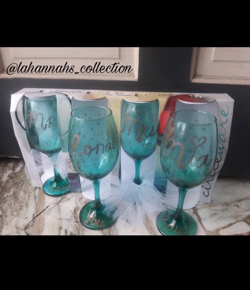 Image of Wedding Wine Glasses Gift Set (4 pack w/ hand lotion & hand soap )