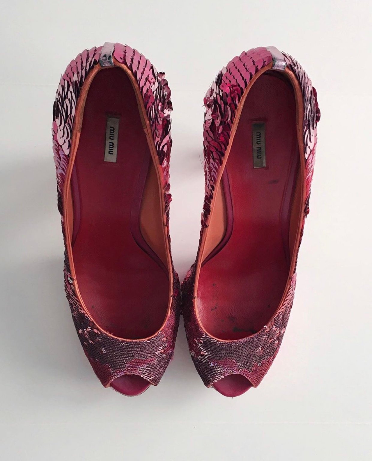 Image of MIU MIU OMBRE PINK SEQUIN PLATFORM PUMPS (SIZE 40)