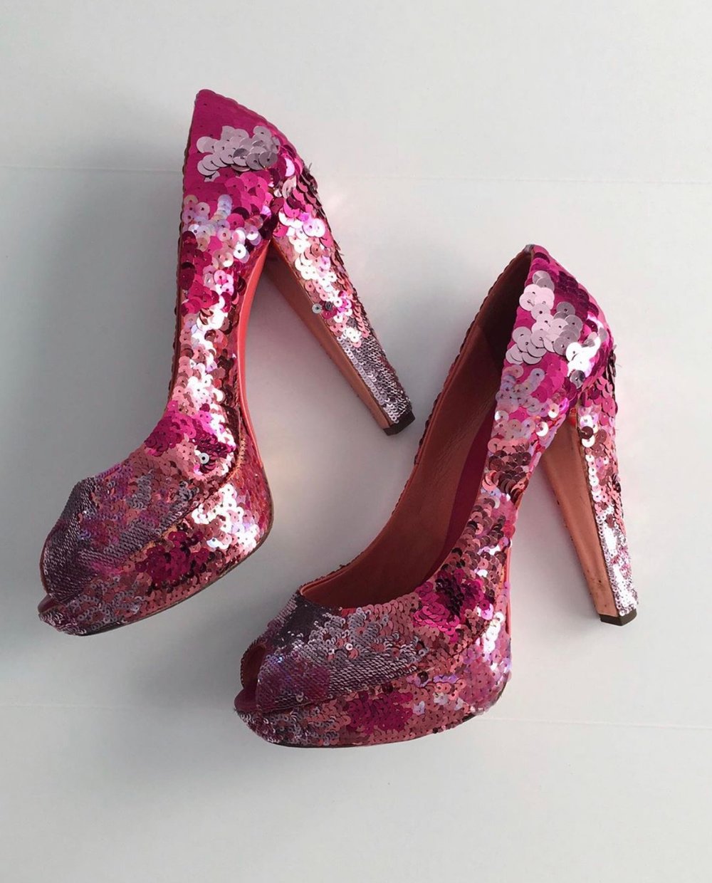 Image of MIU MIU OMBRE PINK SEQUIN PLATFORM PUMPS (SIZE 40)