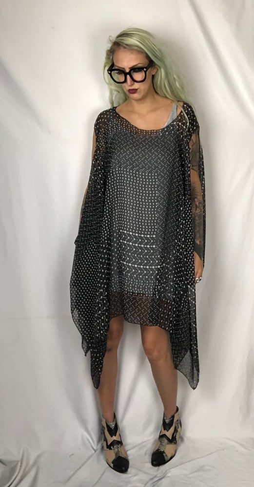 Image of Chiffon patterned poncho dress