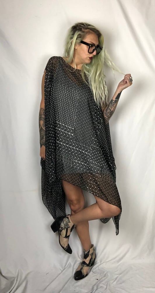 Image of Chiffon patterned poncho dress