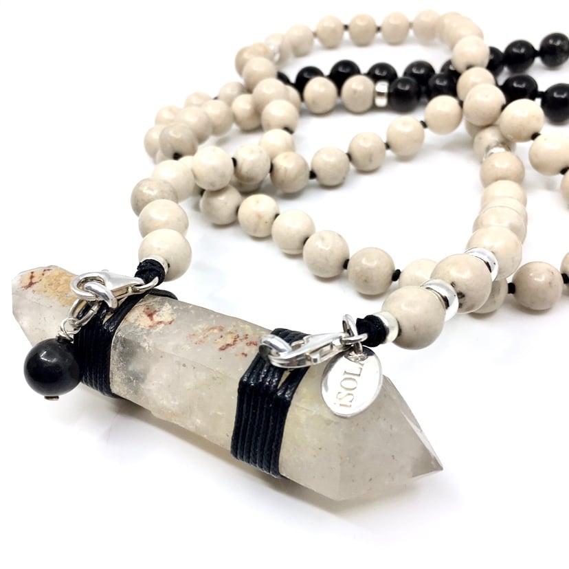 Image of Riverstone Double Infinity Mala 88  with Shungite Collar and  Lemurian Quartz