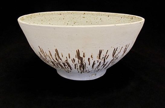 Slip etched  white speckle bowl