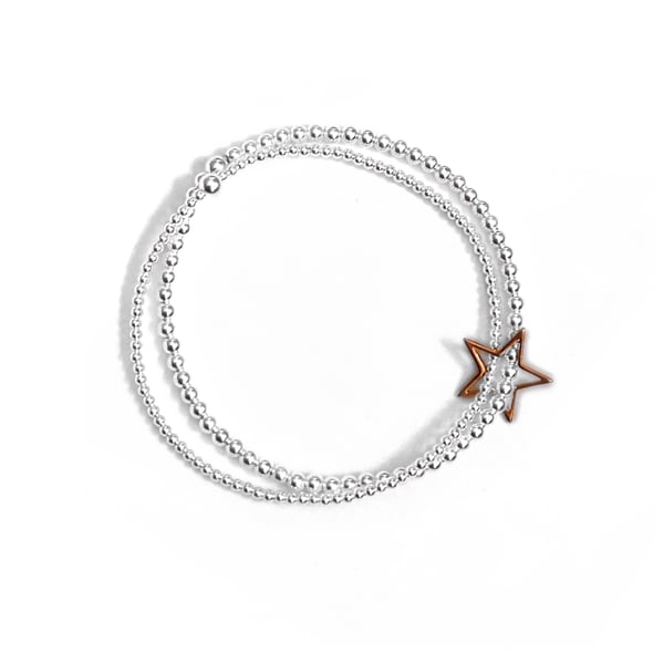 Image of Rose Gold & Sterling Silver Double Star Bracelet
