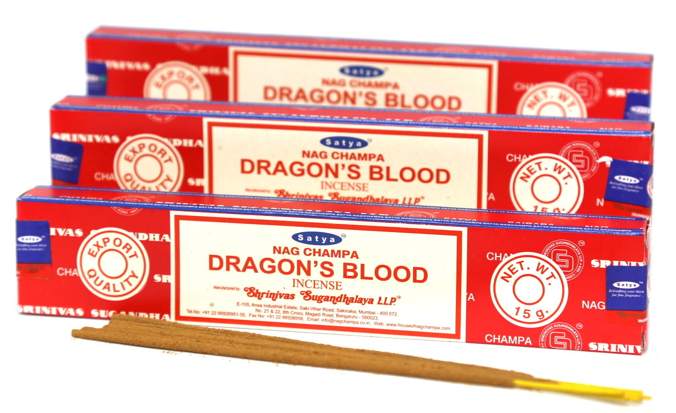 Set of 12 Packs of 15 Grams Each Satya Dragon Blood Incense Sticks 