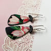 Black Tin Pale Pink Flowers Pottery Shard Earrings