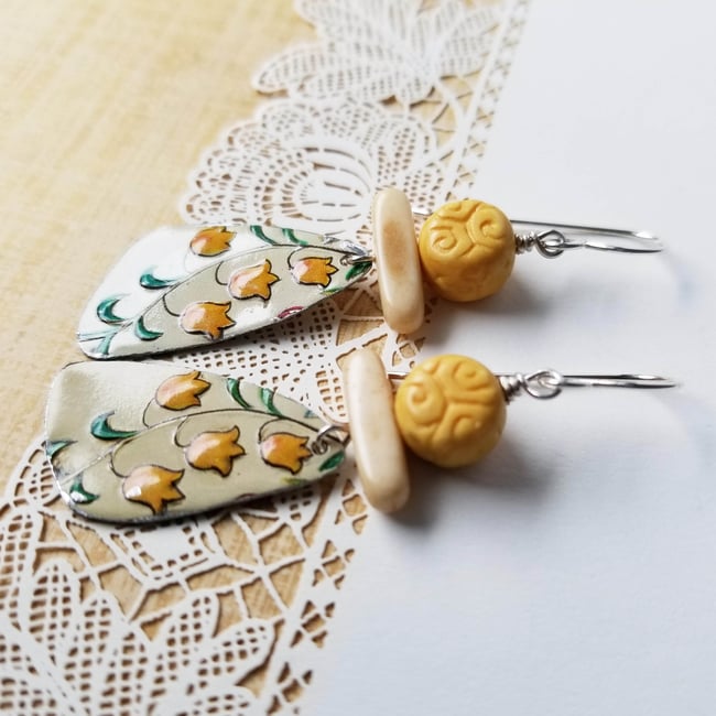 Yellow Bell Flower Pottery Shard Earrings