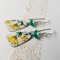 Image 1 of Yellow Daisy Flower Pottery Shard Earrings