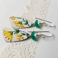 Image 3 of Yellow Daisy Flower Pottery Shard Earrings