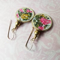 Image 2 of Pink Rose Floral Disc Earrings