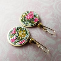 Image 3 of Pink Rose Floral Disc Earrings