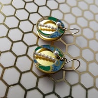 Image 2 of Blue + Green Floral Pattern  Tin Shadowbox Earrings