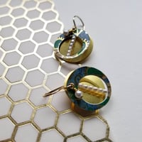 Image 3 of Blue + Green Floral Pattern  Tin Shadowbox Earrings