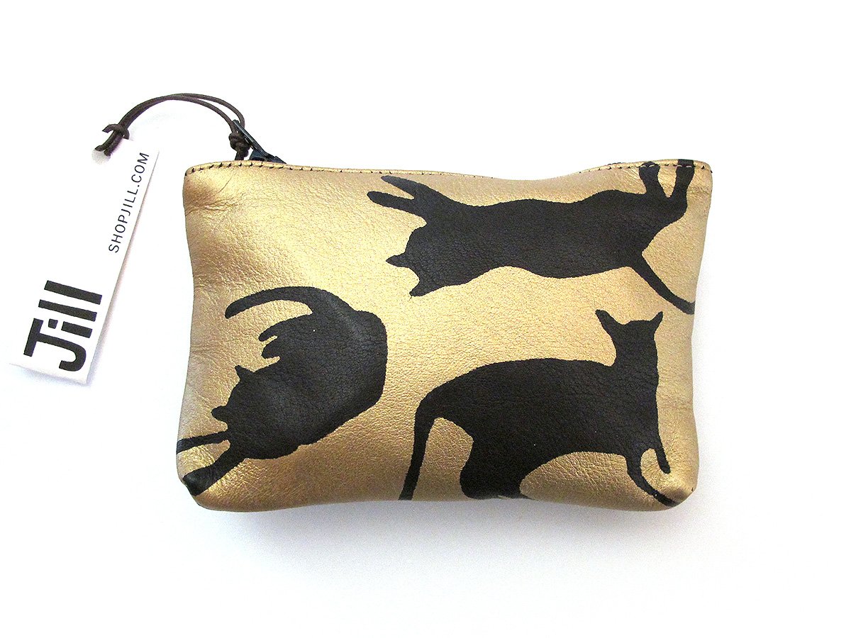 Image of Leather Gold Cats Purses