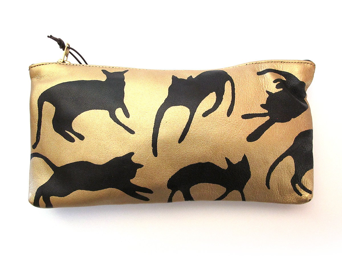 Image of Leather Gold Cats Purses