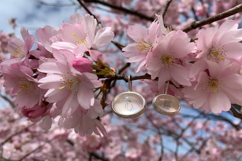 Image of "Heart/ Joy" silver earrings with rose quartz · 心 悦  ·