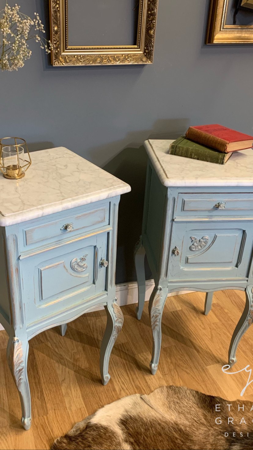 Image of Marble top vintage French bedside tables 