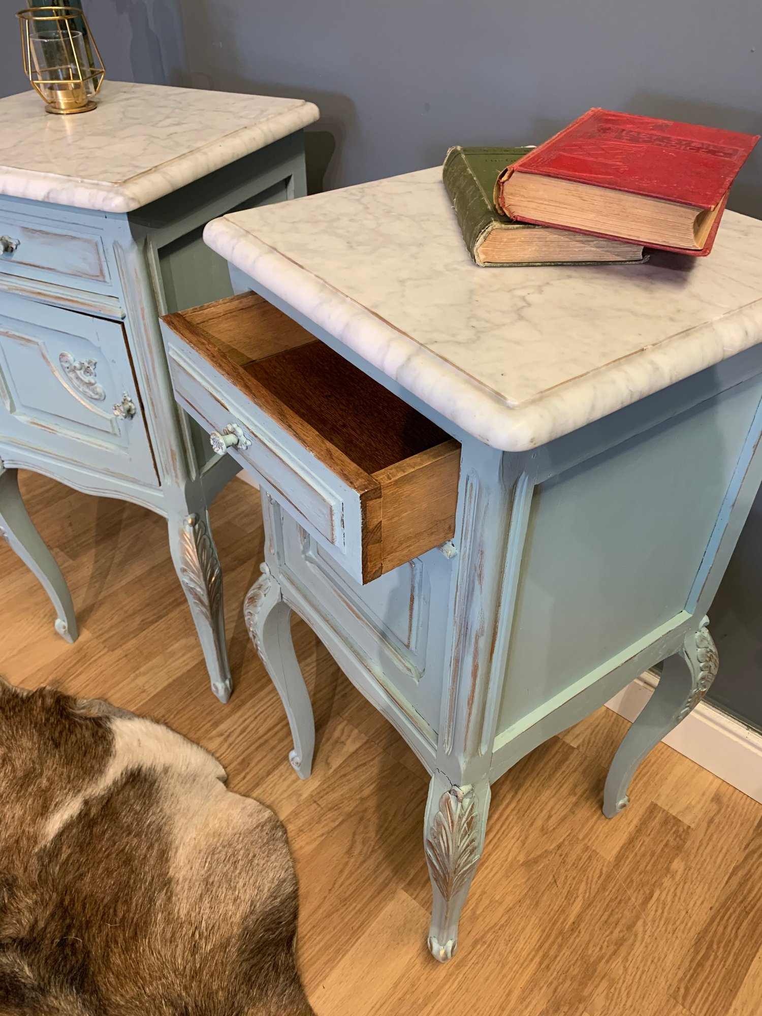 Image of Marble top vintage French bedside tables 