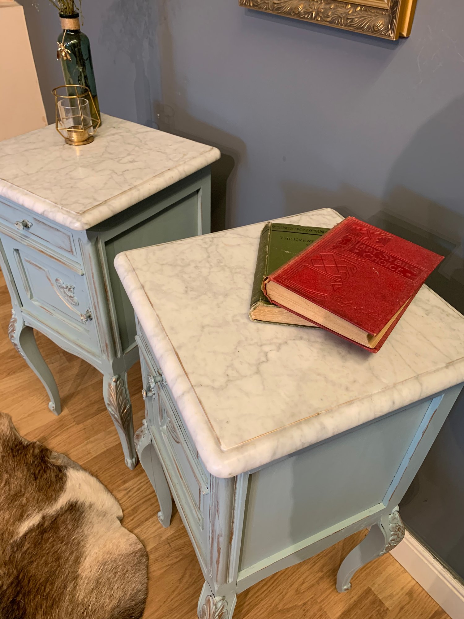 Image of Marble top vintage French bedside tables 