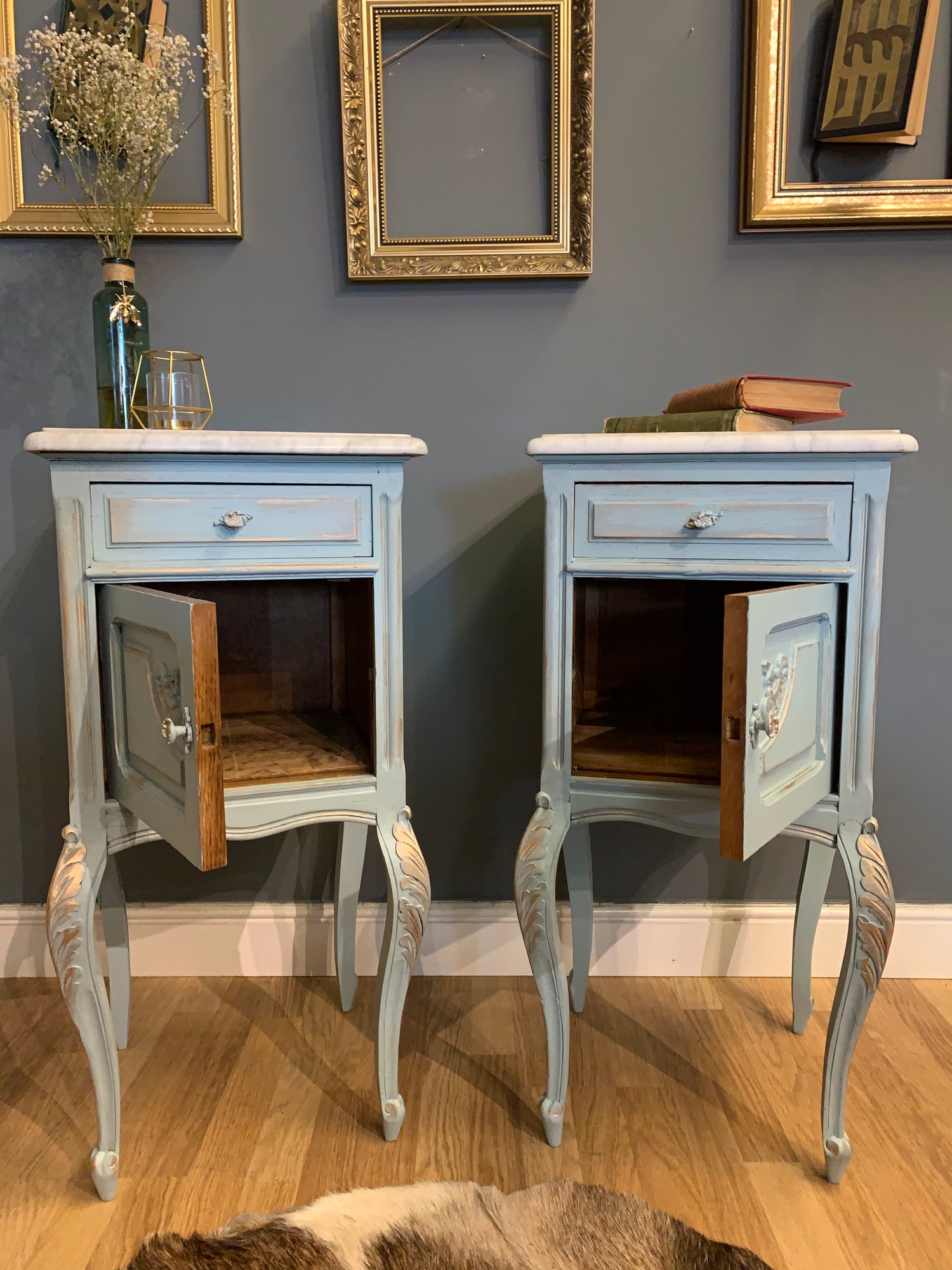 Image of Marble top vintage French bedside tables 