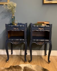 Image 2 of Dark blue & gold French bedside tables.