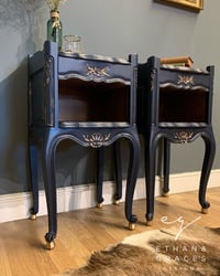 Image 5 of Dark blue & gold French bedside tables.