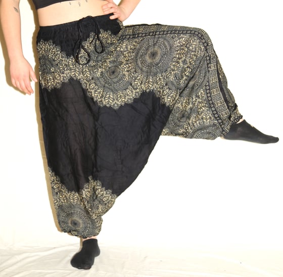Image of Black Mandala Deep Crotch Harem Pants