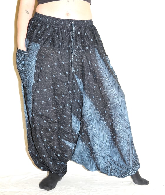 Image of Blue Feather Deep Crotch Harem Pants