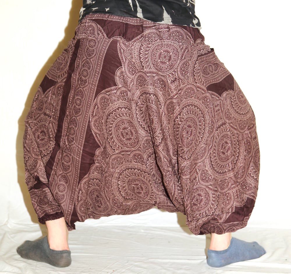 Image of Brown Mandala Deep Crotch Harem Pants