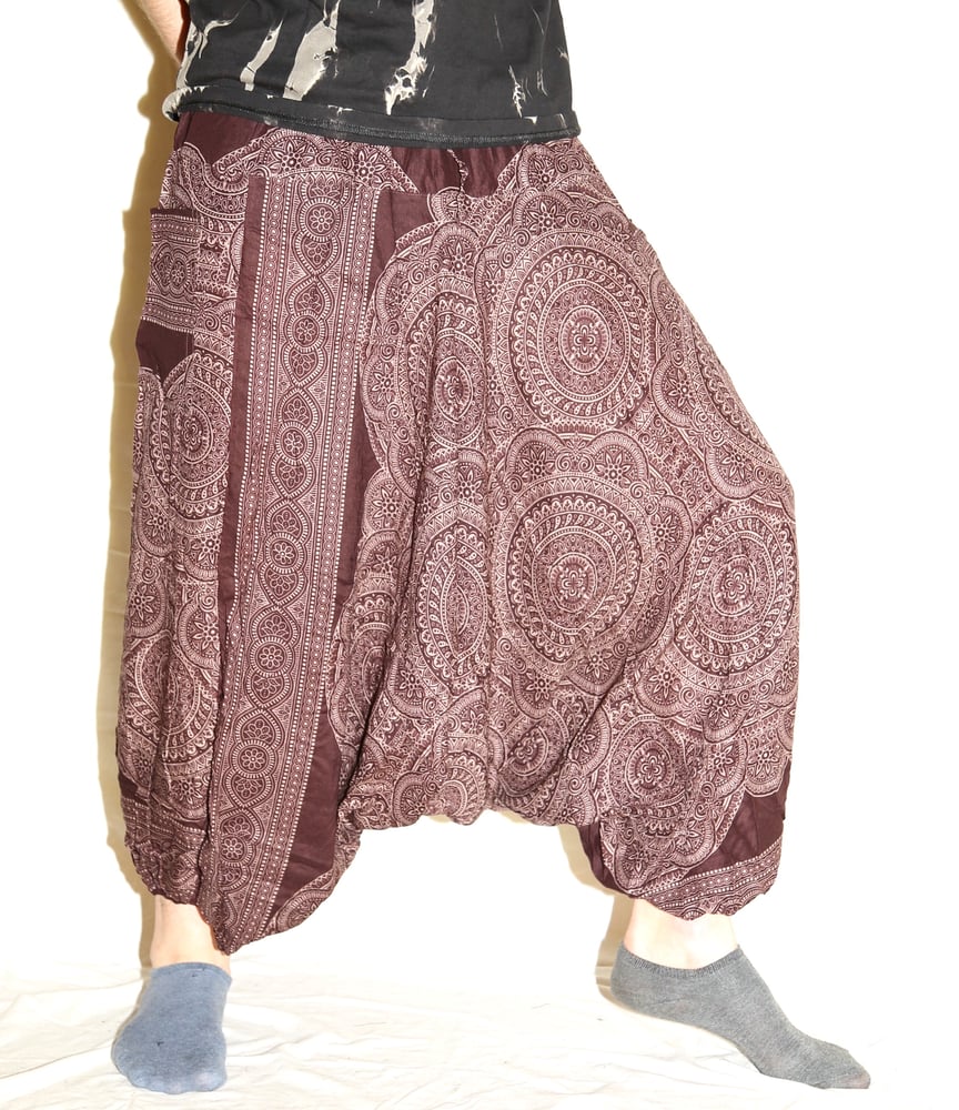 Image of Brown Mandala Deep Crotch Harem Pants