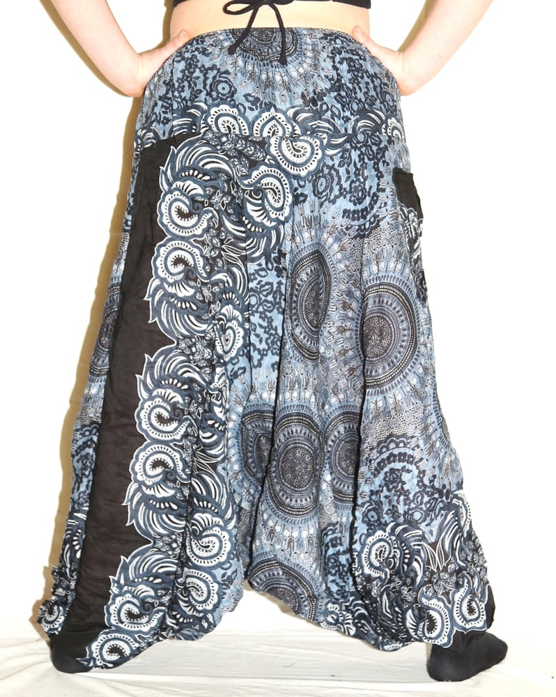 Image of Dark Blue Mandala Deep Crotch Harem Pants
