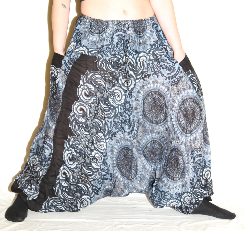 Image of Dark Blue Mandala Deep Crotch Harem Pants