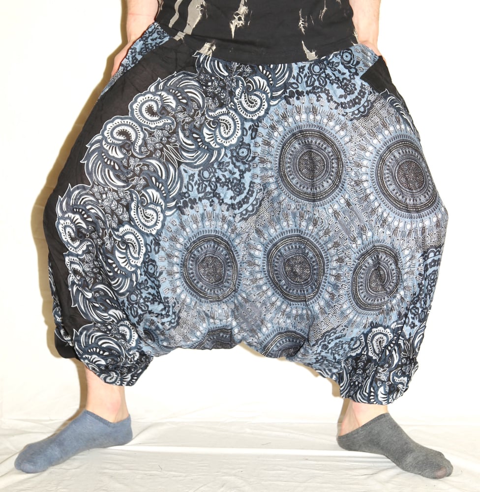 Image of Dark Blue Mandala Deep Crotch Harem Pants