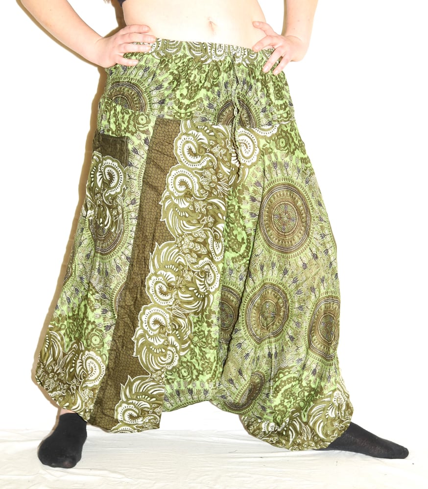 Image of Lime Green Mandala Deep Crotch Harem Pants