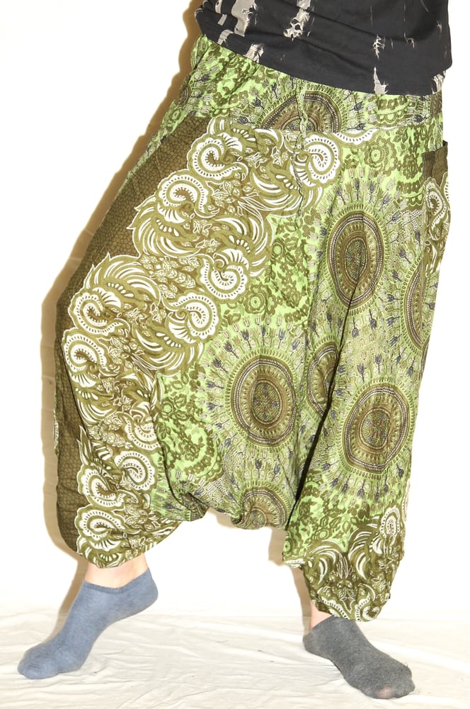 Image of Lime Green Mandala Deep Crotch Harem Pants
