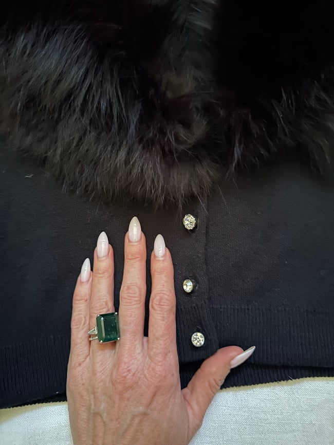 1950s 60s black cardigan sweater with real fur collar