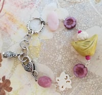 Image 1 of Springtime Birds, Butterflies, Flowers Bracelet (Pink + Chartreuse Green)