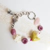 Springtime Birds, Butterflies, Flowers Bracelet (Pink + Chartreuse Green)