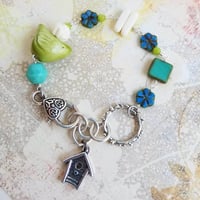 Image 1 of Springtime Birds and Flowers Bracelet (Lime, Aqua + Blue)