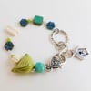 Springtime Birds and Flowers Bracelet (Lime, Aqua + Blue)